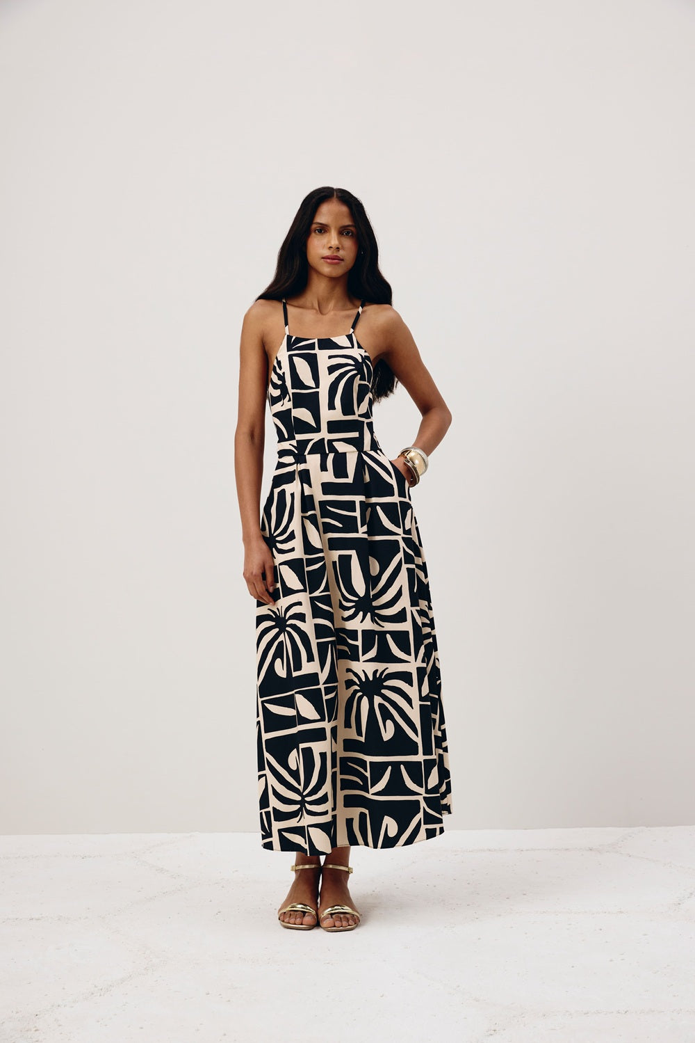 VESTIDO LARGO BLACK AND WHITE