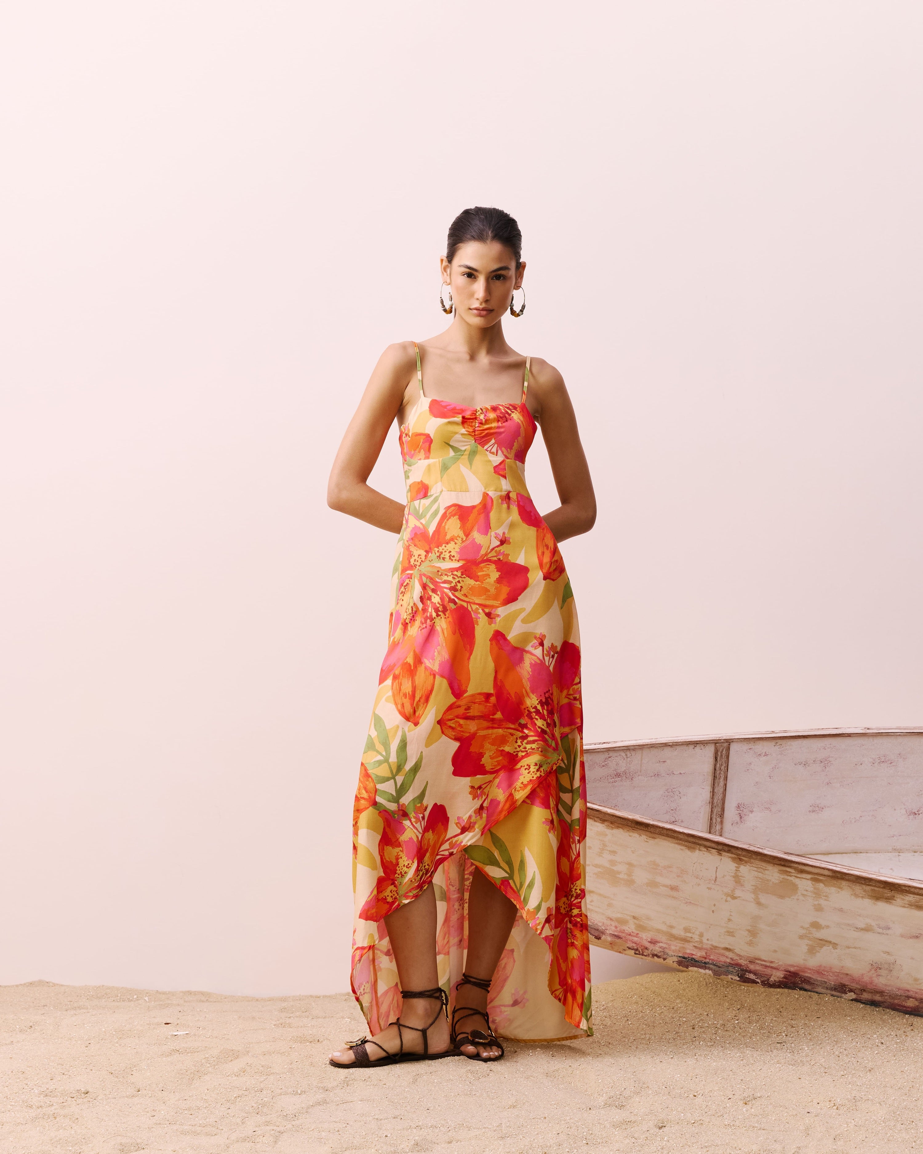 VESTIDO LARGO FLORAL CARIMBO