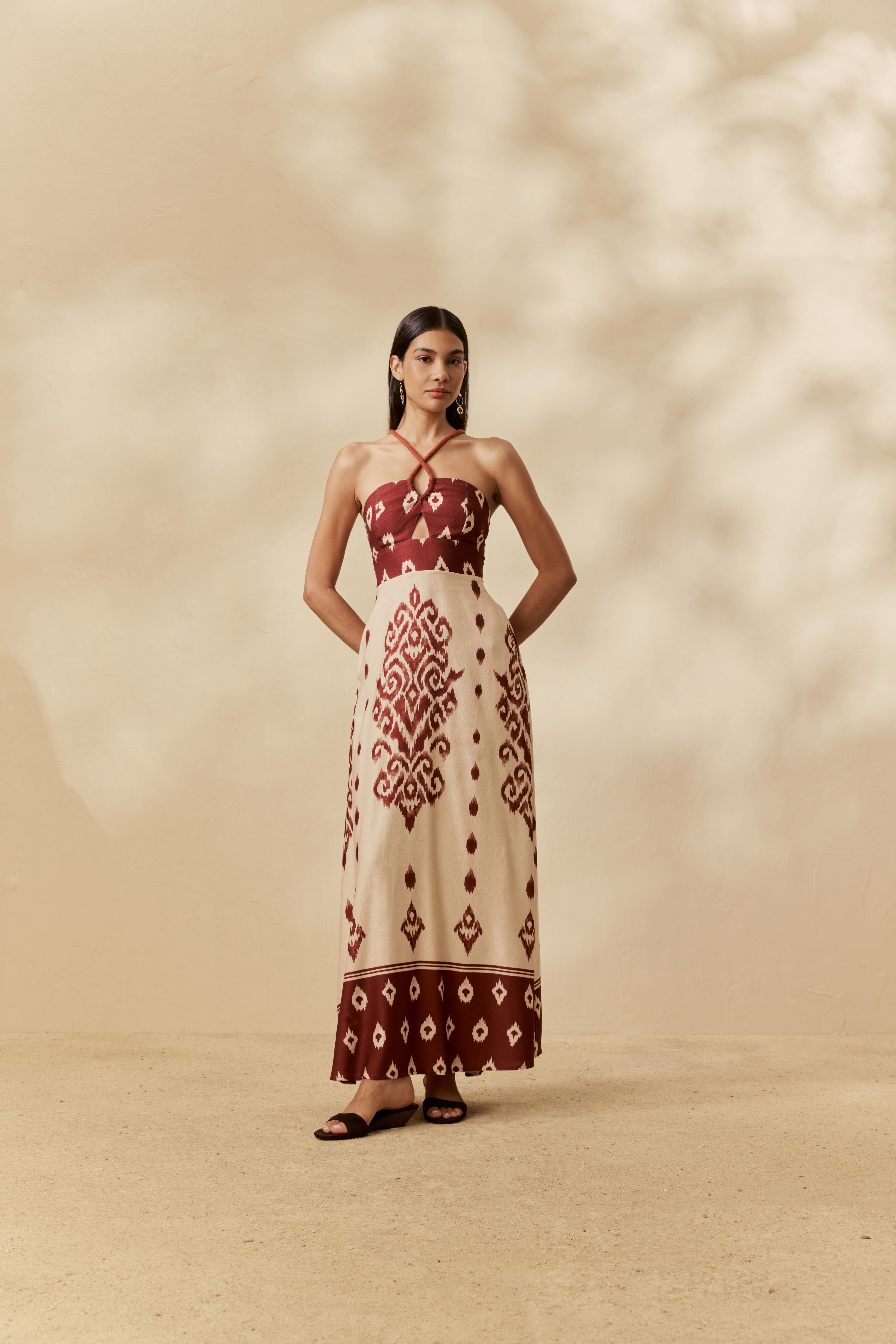 VESTIDO LONGO CORDA PACHA BROWN