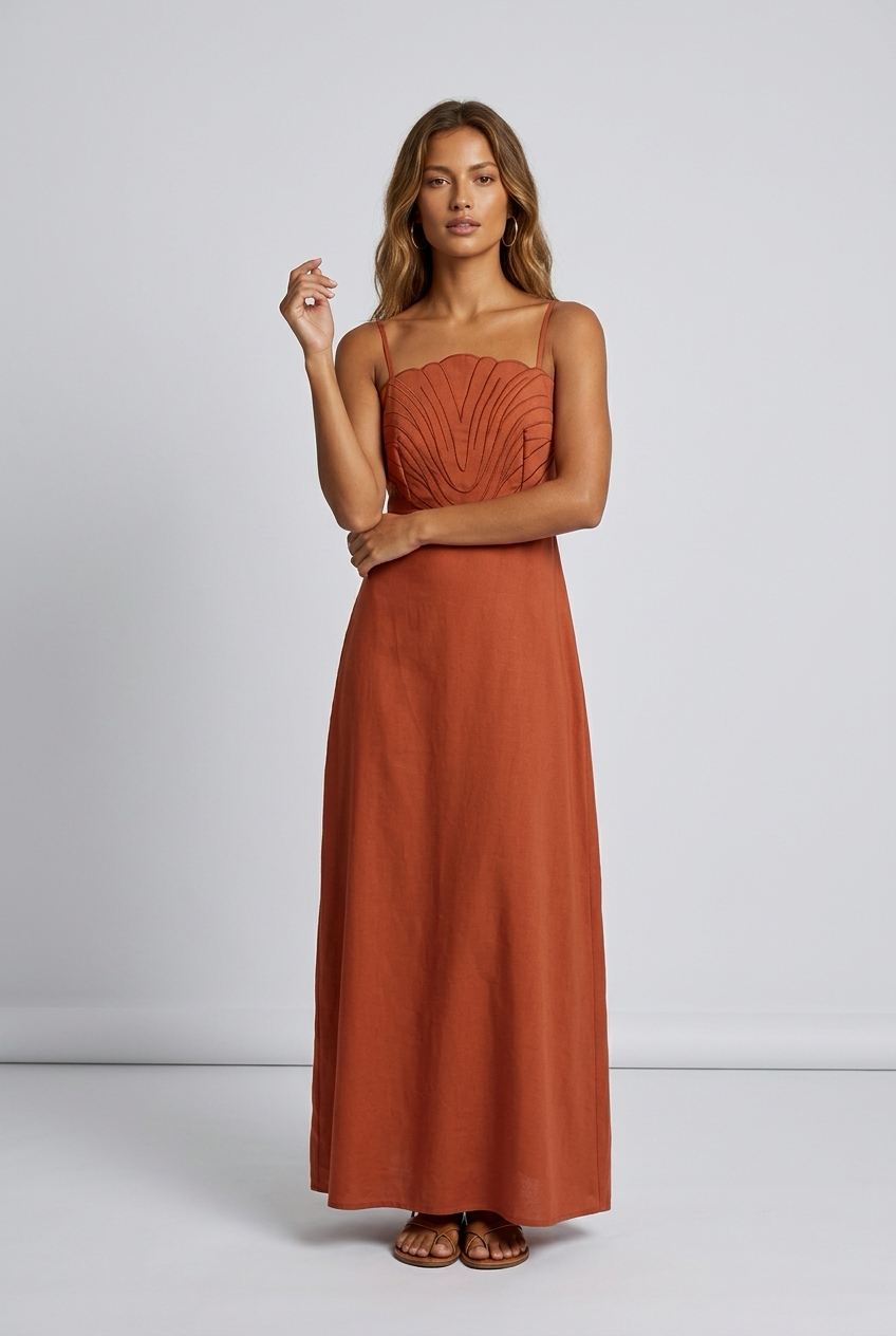 VESTIDO LONGO CONCHA TERRACOTA