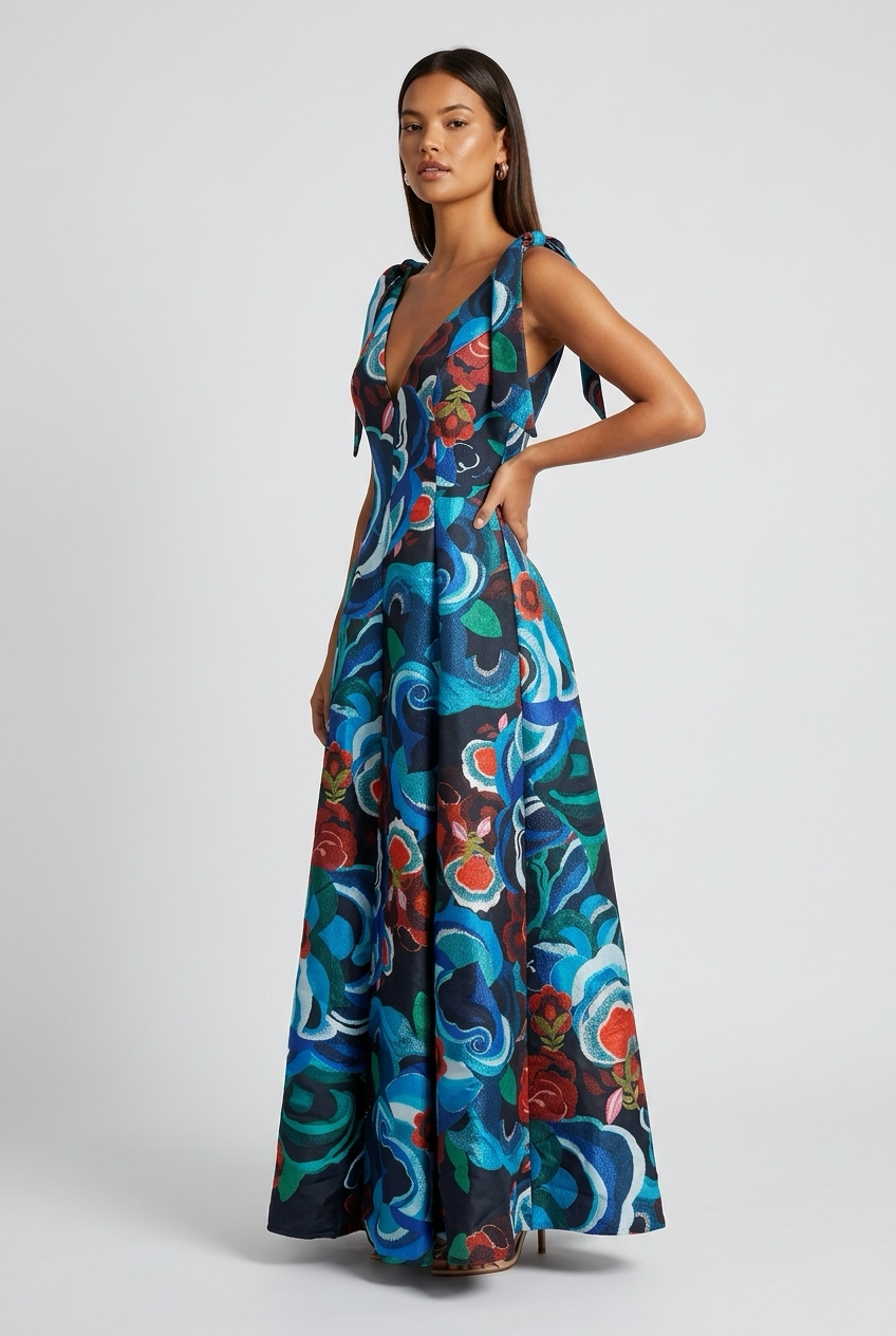 VESTIDO MARRO PALA FLORAL AZUL