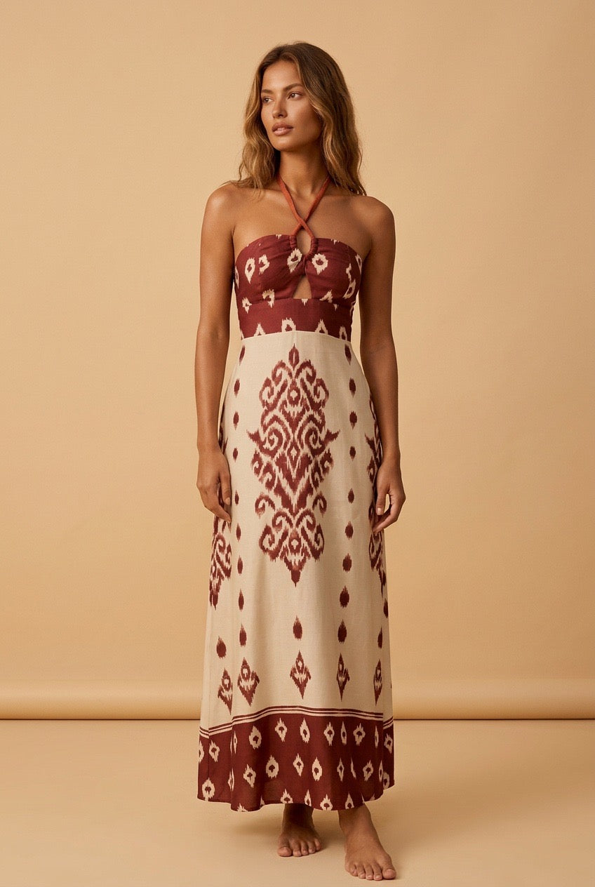 VESTIDO LONGO CORDA PACHA BROWN